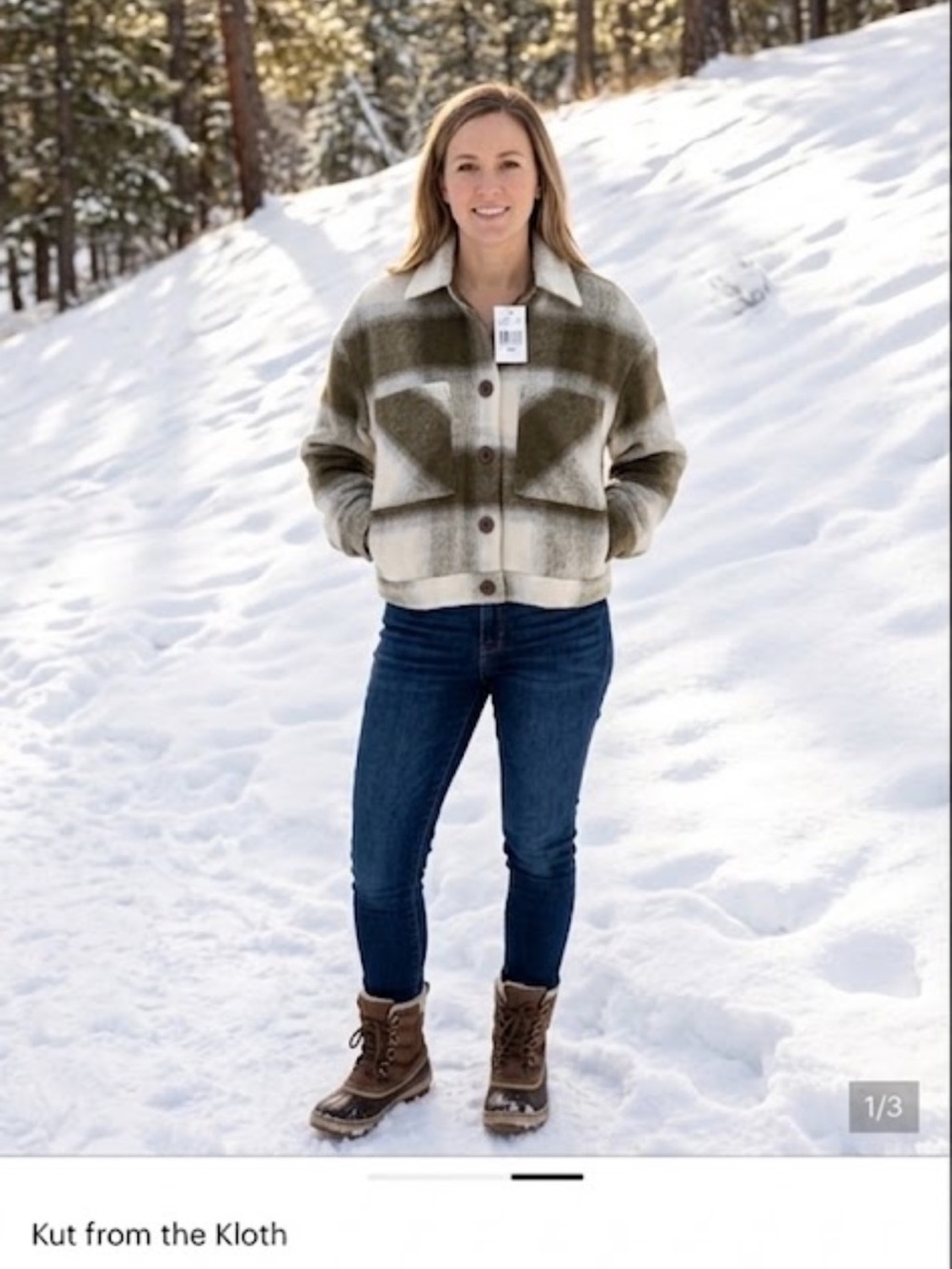 Kut from the Kloth Plaid Shacket Jacket - Olive & Cream nwt
